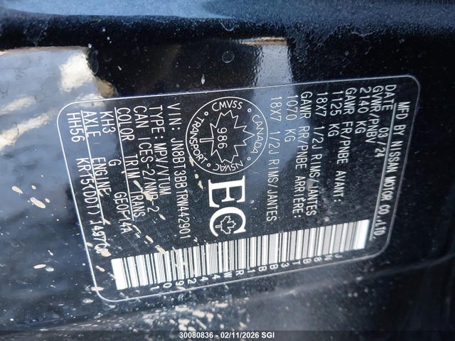 JN8BT3BB1RW442901 Nissan Rogue Sv Moonroof