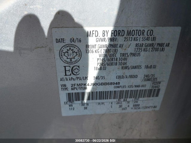 Ford EDGE SEL 2016 2FMPK4J90GBB68948 Image 9