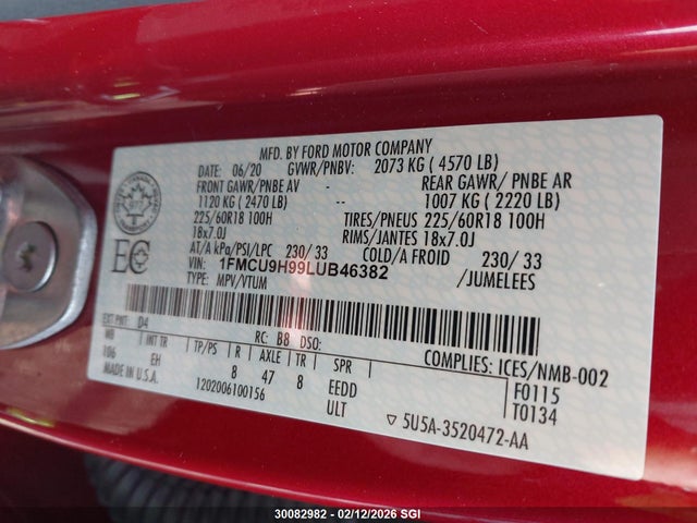 1FMCU9H99LUB46382 Ford ESCAPE SEL