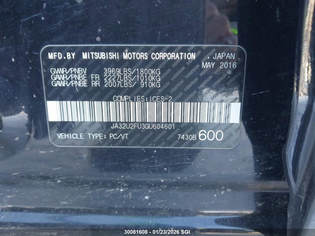 Mitsubishi LANCER ES 2016 JA32U2FU3GU604601 Image 9