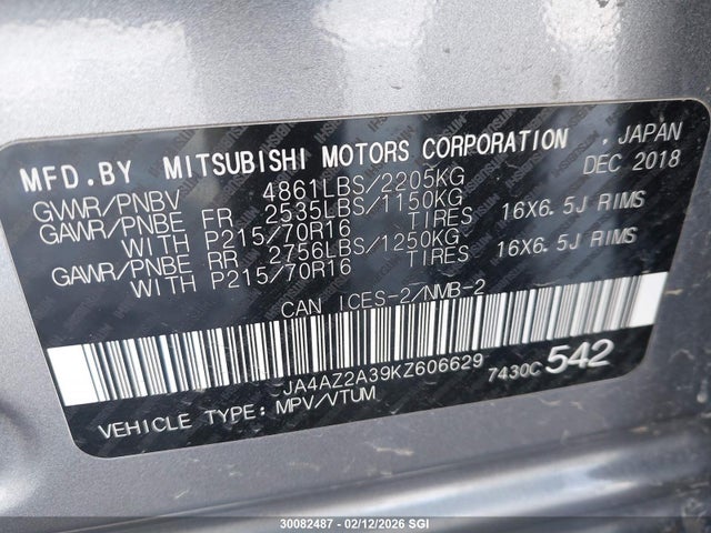 Mitsubishi Outlander Es 2019 JA4AZ2A39KZ606629 Image 9