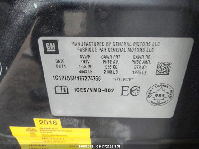 Продаж на аукціоні авто 2014 Chevrolet Cruze Ls, vin: 1G1PL5SH4E7274766, номер лоту: 30083048