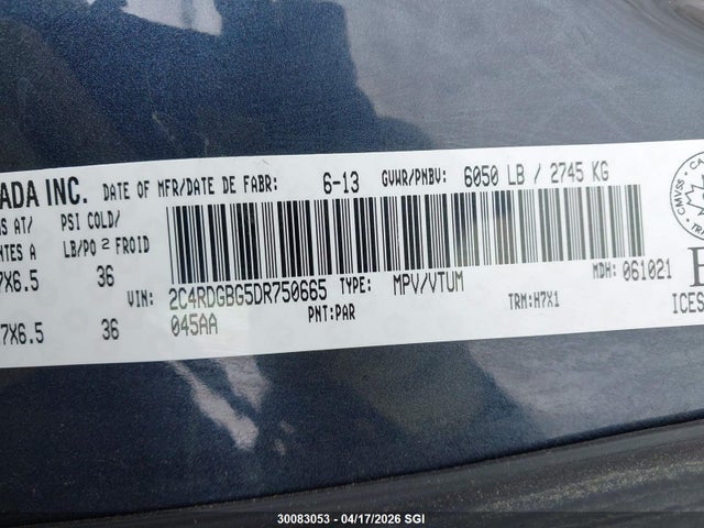 Продаж на аукціоні авто 2013 Dodge Grand Caravan Se, vin: 2C4RDGBG5DR750665, номер лоту: 30083053