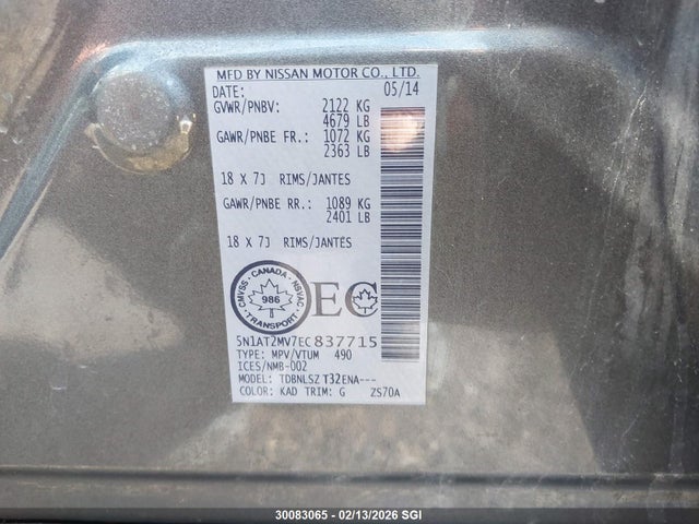Nissan Rogue S/sl/sv 2014 5N1AT2MV7EC837715 Image 9