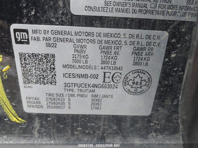 3GTPUCEK4NG663024 GMC Sierra K1500 Elevation