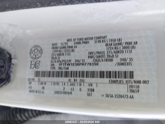 1FTFW1E58PKF78350 Ford F150 Supercrew