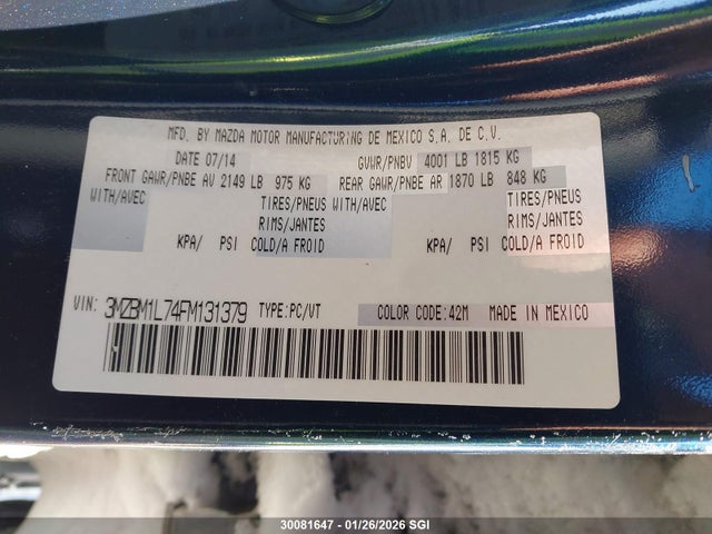 3MZBM1L74FM131379 Mazda Mazda3 Gs