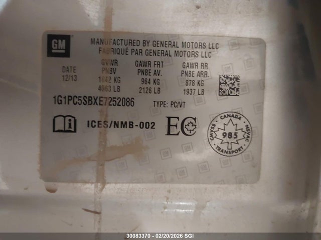 1G1PC5SBXE7252086 Chevrolet CRUZE LT