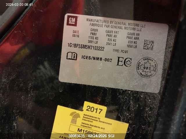 1G1BF5SM5H7103222 Chevrolet Cruze Premier