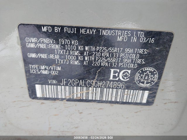 JF2GPALC9GH274896 Subaru Crosstrek Limited