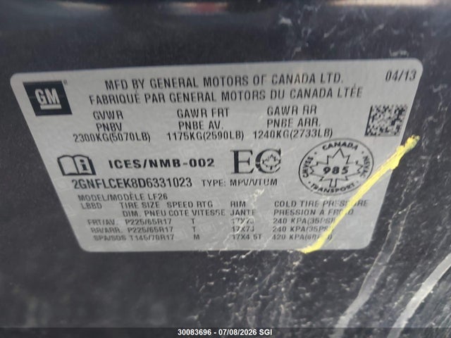 Aukcja sprzedaży 2013 Chevrolet Equinox Ls, vin: 2GNFLCEK8D6331023, numer aukcji: 30083696