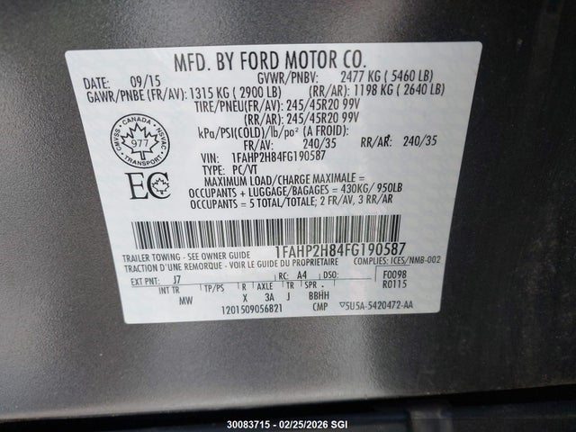 1FAHP2H84FG190587 Ford TAURUS SEL