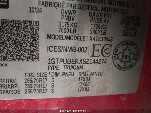 1GTPUBEKXSZ144274 GMC Sierra K1500 Sle