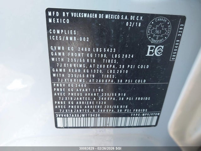 3VV4B7AX5JM119436 Volkswagen Tiguan Sel Premium