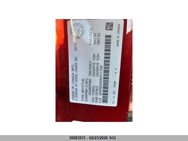 2HKRW2H93HH111595 Honda Cr-v Touring