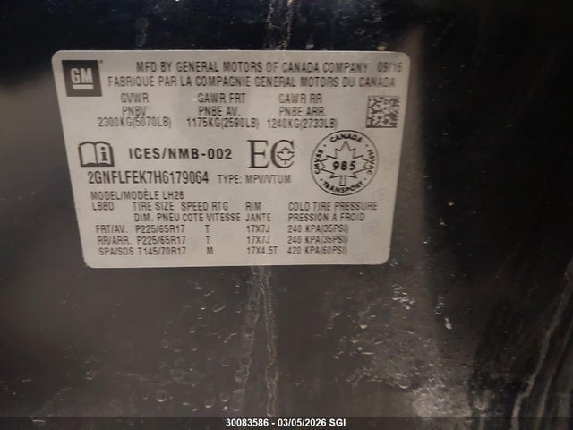 2GNFLFEK7H6179064 Chevrolet EQUINOX LT