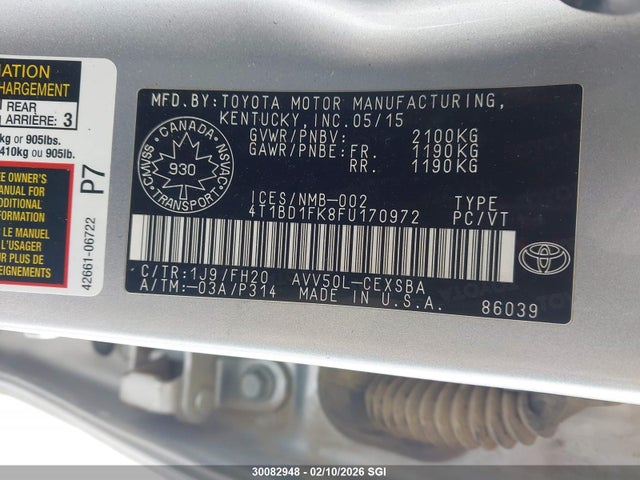 4T1BD1FK8FU170972 Toyota Camry Hybrid/le/xle/se