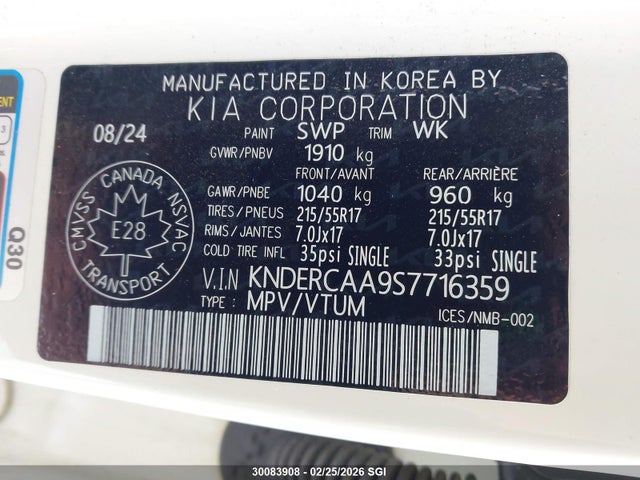 Продаж на аукціоні авто 2025 Kia Seltos Ex, vin: KNDERCAA9S7716359, номер лоту: 30083908