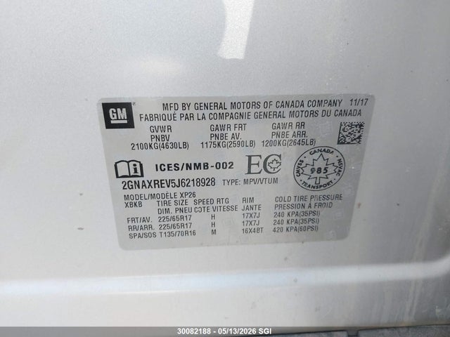 Продаж на аукціоні авто 2018 Chevrolet Equinox Ls, vin: 2GNAXREV5J6218928, номер лоту: 30082188
