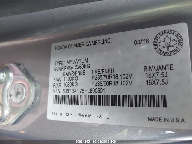 5J8TB4H75HL800501 Acura Rdx Advance