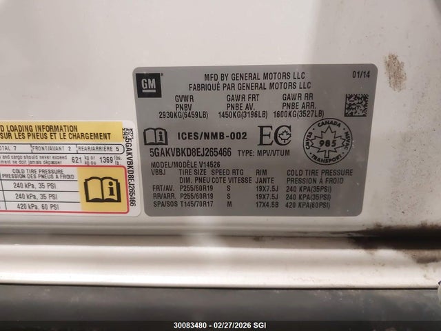 Buick Enclave 2014 5GAKVBKD8EJ265466 Image 9