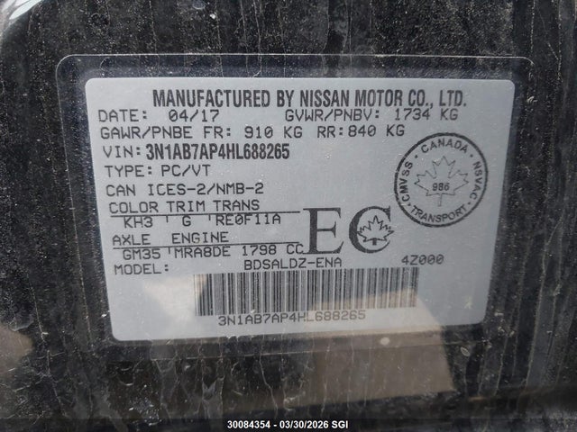 3N1AB7AP4HL688265 Nissan Sentra S/sv/sr/sl