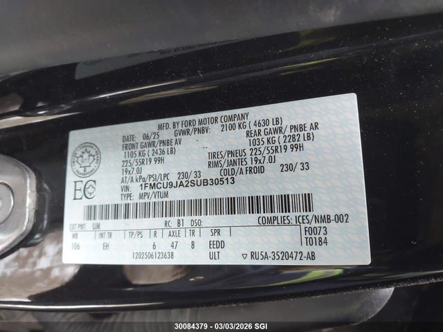 1FMCU9JA2SUB30513 Ford Escape Platinum