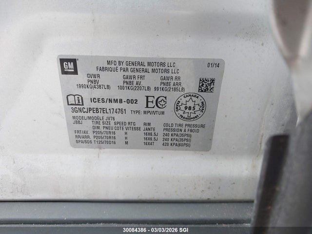 3GNCJPEB7EL174761 Chevrolet TRAX 1LT