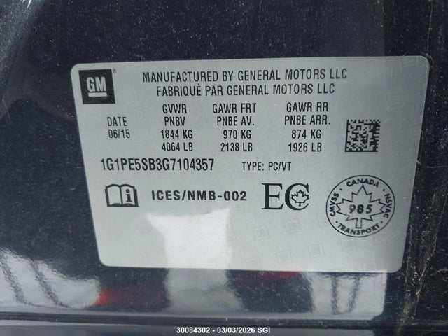 1G1PE5SB3G7104357 Chevrolet Cruze Limited Lt