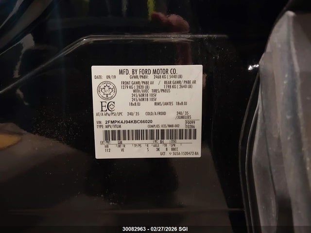 Ford EDGE SEL 2019 2FMPK4J94KBC66020 Image 9