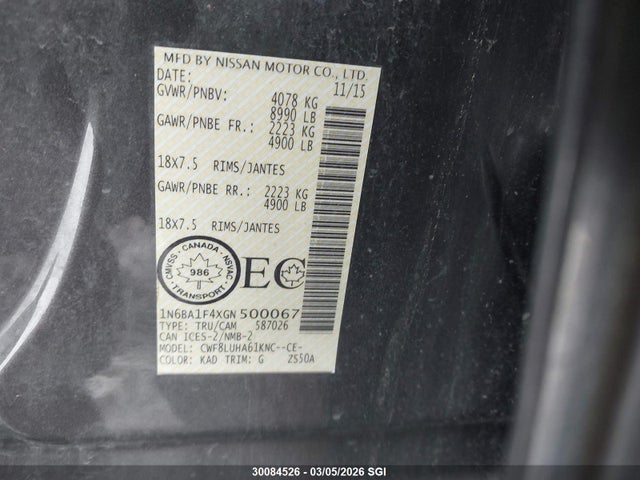 1N6BA1F4XGN500067 Nissan Titan Xd Sl/pro-4x/plat Reserve