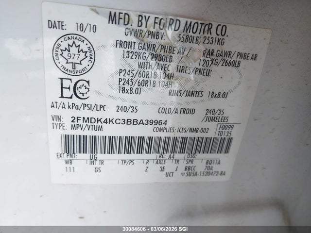 Aukcja sprzedaży 2011 Ford Edge Limited, vin: 2FMDK4KC3BBA39964, numer aukcji: 30084606