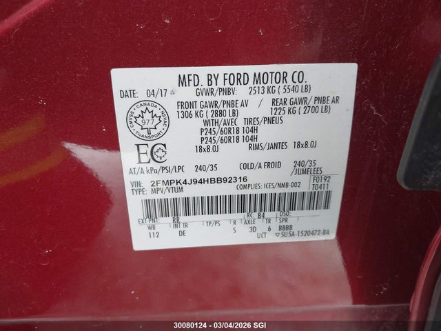 Ford EDGE SEL 2017 2FMPK4J94HBB92316 Image 9