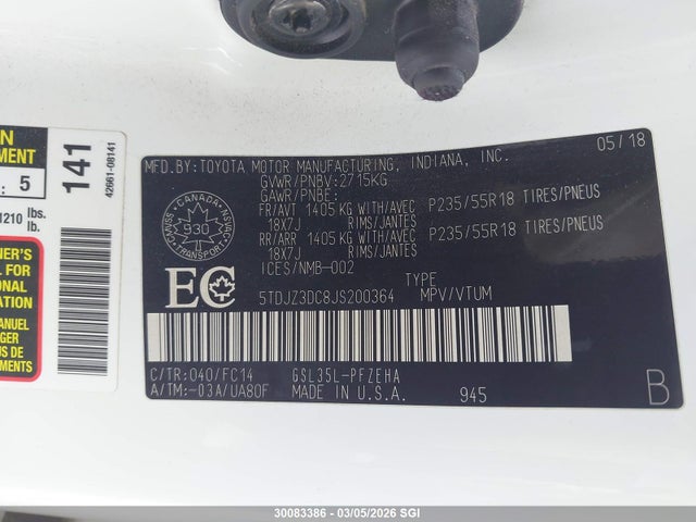 Toyota SIENNA LE 2018 5TDJZ3DC8JS200364 Image 9