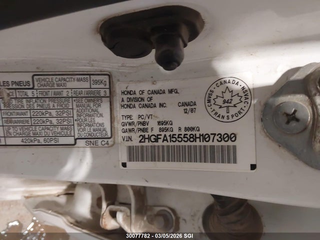 Auction sale of the 2008 Honda Civic Lx, vin: 2HGFA15558H107300, lot number: 30077782