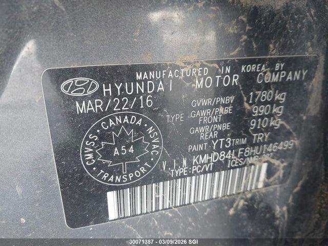 KMHD84LF8HU146499 Hyundai Elantra Se/value/limited