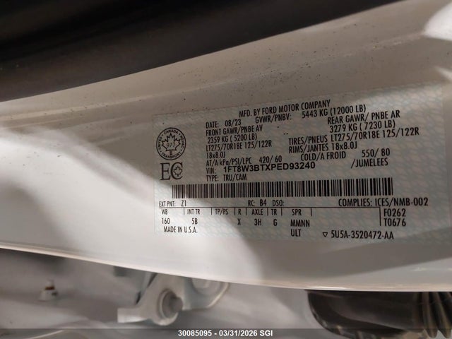 Aukcja sprzedaży 2023 Ford F350 Super Duty, vin: 1FT8W3BTXPED93240, numer aukcji: 30085095