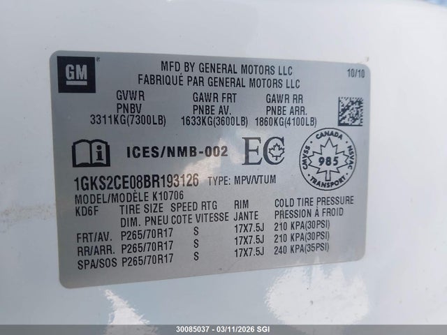 Aukcja sprzedaży 2011 Gmc Yukon Slt, vin: 1GKS2CE08BR193126, numer aukcji: 30085037