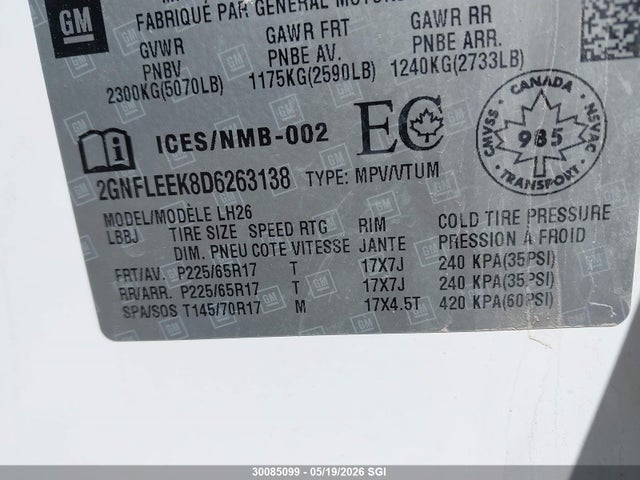 Продаж на аукціоні авто 2013 Chevrolet Equinox Lt, vin: 2GNFLEEK8D6263138, номер лоту: 30085099