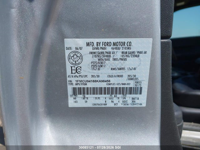 Продажа на аукционе авто 2008 Ford Escape Limited, vin: 1FMCU94188KA98456, номер лота: 30085121