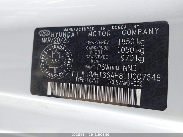 30085141 :رقم المزاد ، KMHT36AH8LU007346 vin ، 2020 Hyundai Veloster N مزاد بيع