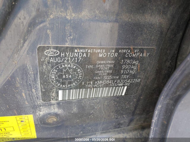 KMHD84LF8JU542258 Hyundai Elantra Sel/value/limited