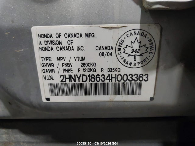 2004 Acura Mdx Touring მანქანა იყიდება აუქციონზე, vin: 2HNYD18634H003363, აუქციონის ნომერი: 30085160