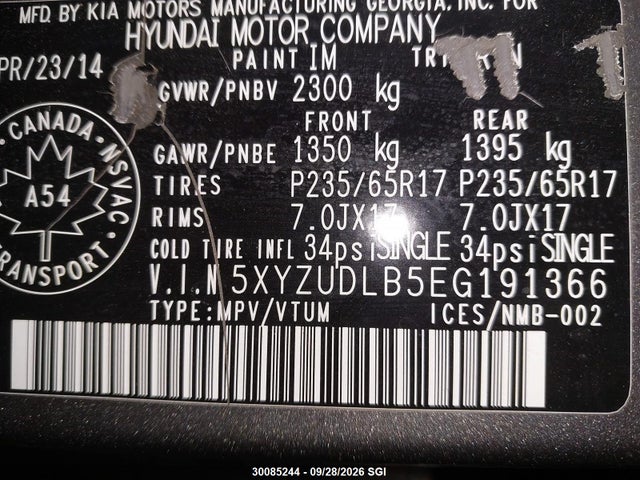 Aukcja sprzedaży 2014 Hyundai Santa Fe Sport, vin: 5XYZUDLB5EG191366, numer aukcji: 30085244