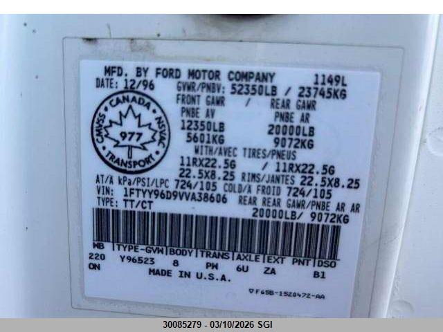 30085279 :رقم المزاد ، 1FTYY96D9VVA38606 vin ، 1997 Ford H-series At9513 مزاد بيع