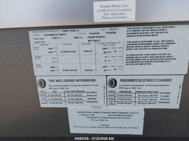 Forest River Inc. Trailer 2014 4X4TSME21ET108412 Image 9