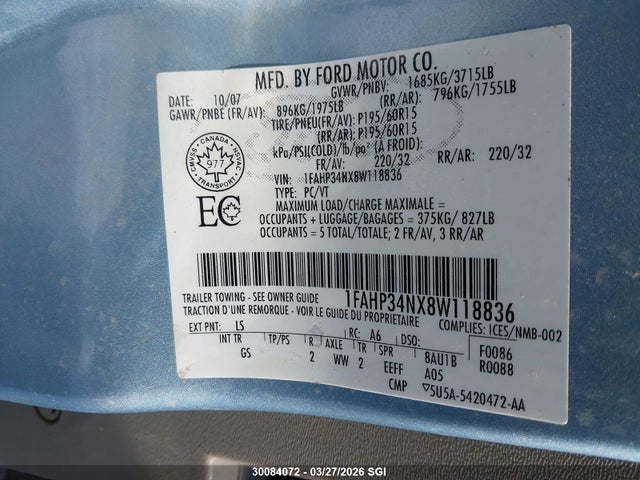 Aukcja sprzedaży 2008 Ford Focus S/se, vin: 1FAHP34NX8W118836, numer aukcji: 30084072