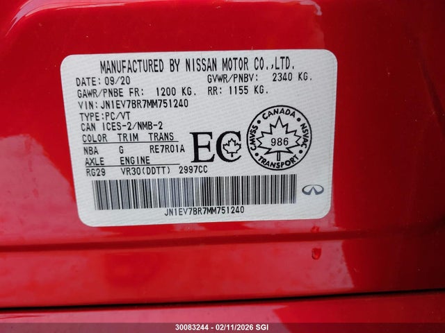 Продажа на аукционе авто 2021 Infiniti Q50 Luxe, vin: JN1EV7BR7MM751240, номер лота: 30083244