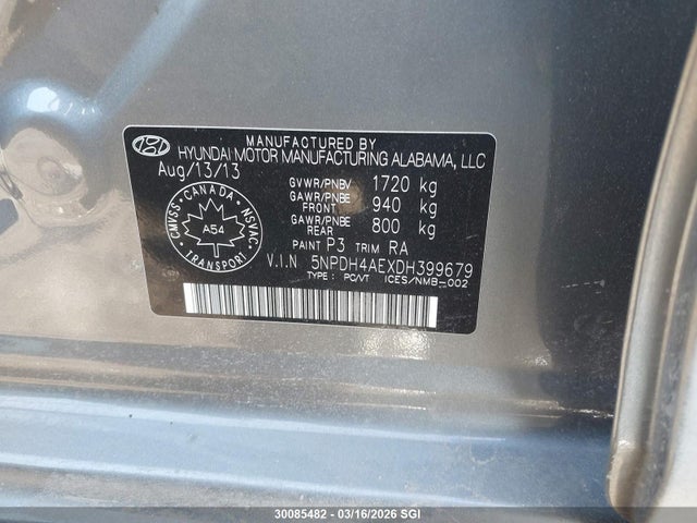 Aukcja sprzedaży 2013 Hyundai Elantra Gls/limited, vin: 5NPDH4AEXDH399679, numer aukcji: 30085482