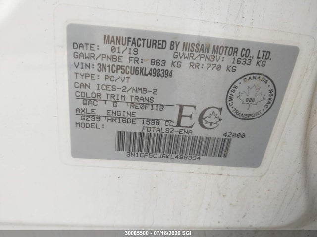 Nissan Kicks S/sr/sv 2019 3N1CP5CU6KL498394 Image 9